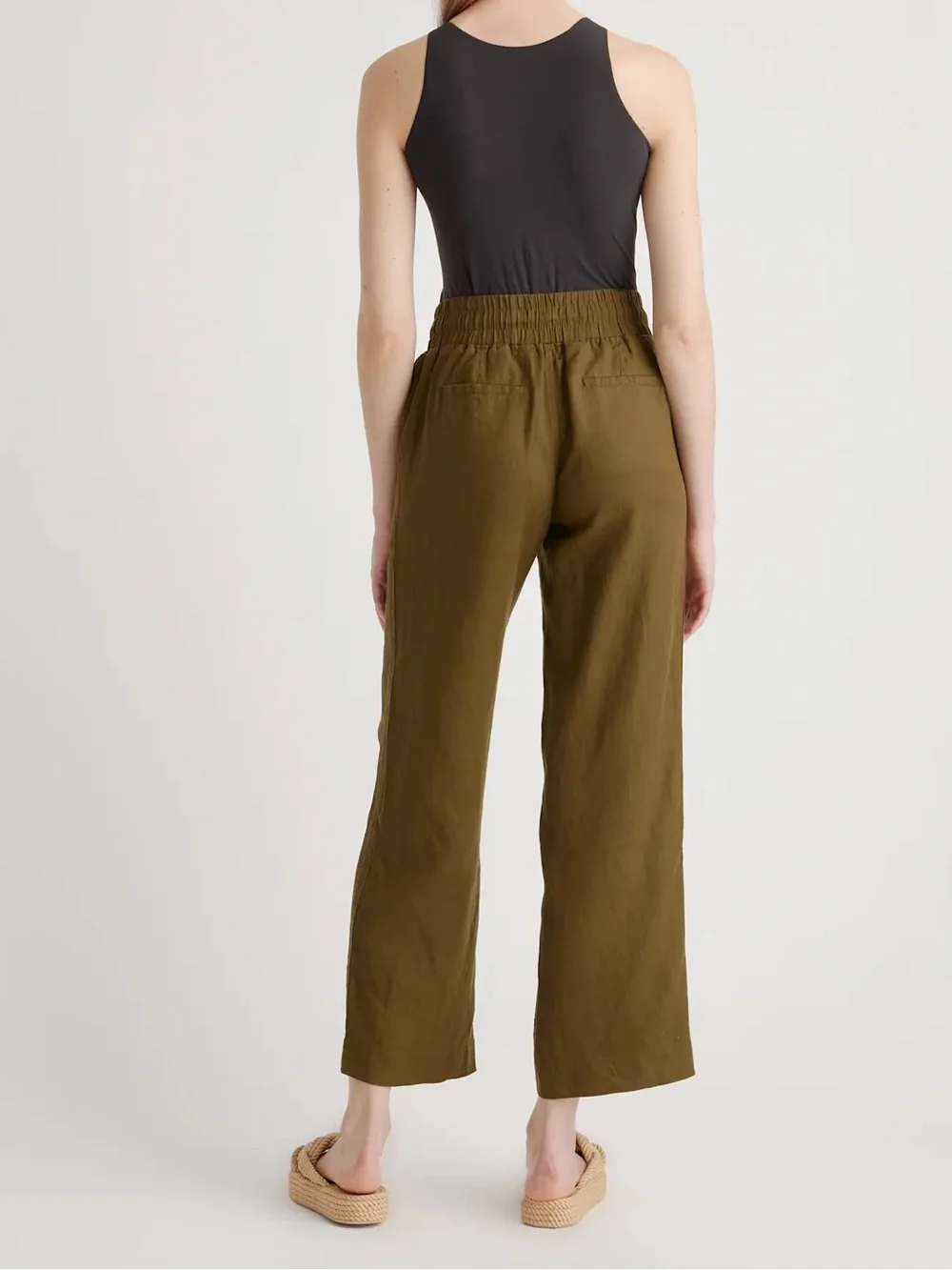 Quince European Linen Wide Leg Pants in Martini Olive Green Women's Size XS